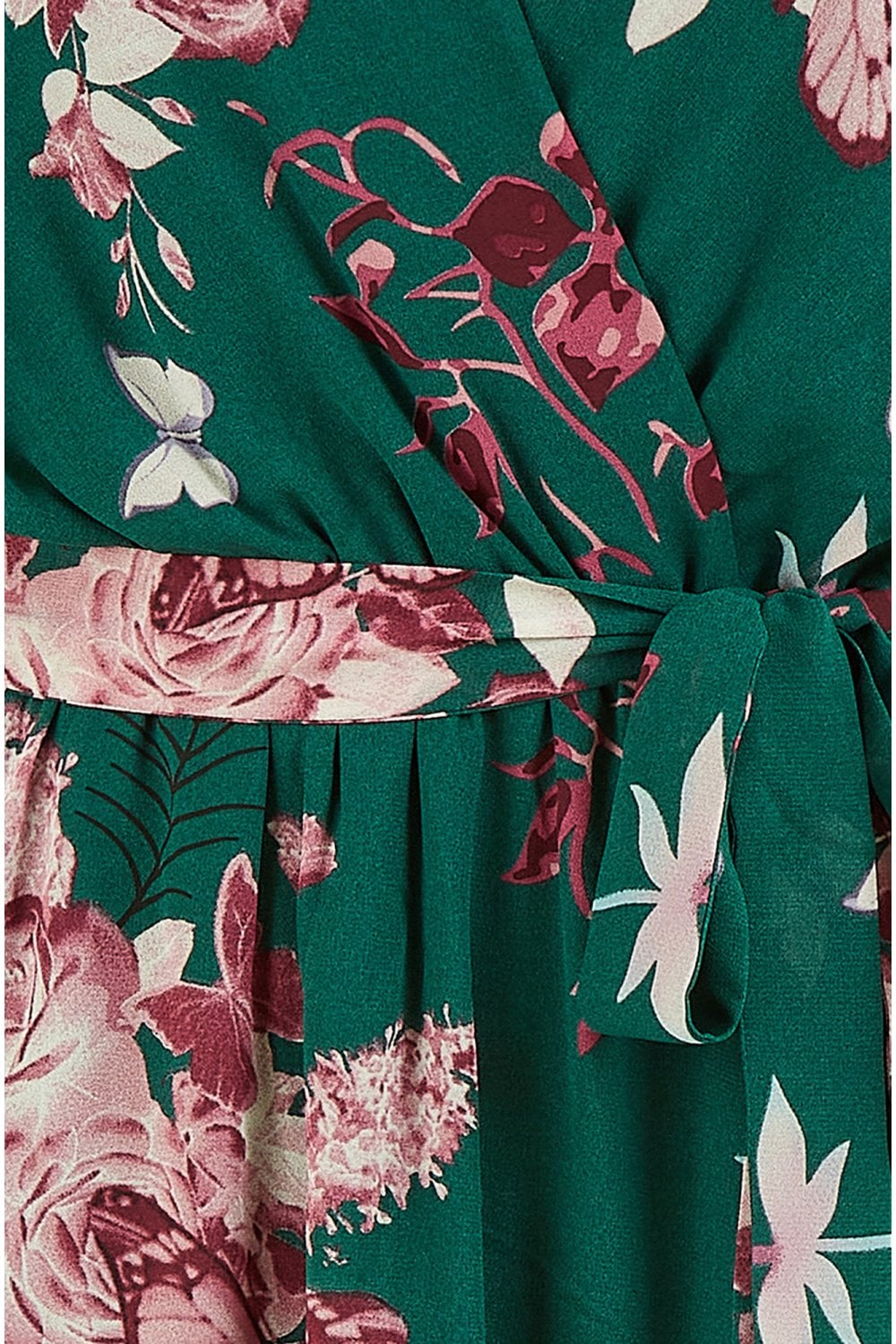Yumi Green Floral Kimono Dipped Hem Dress - QHA UK