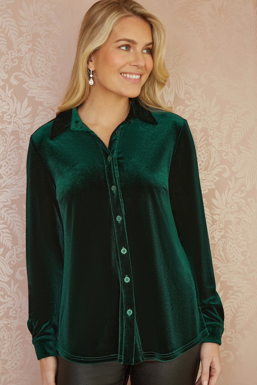 Yumi Green Velvet Relaxed Fit Shirt