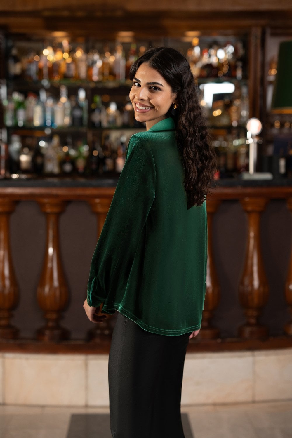 Yumi Green Velvet Relaxed Fit Shirt