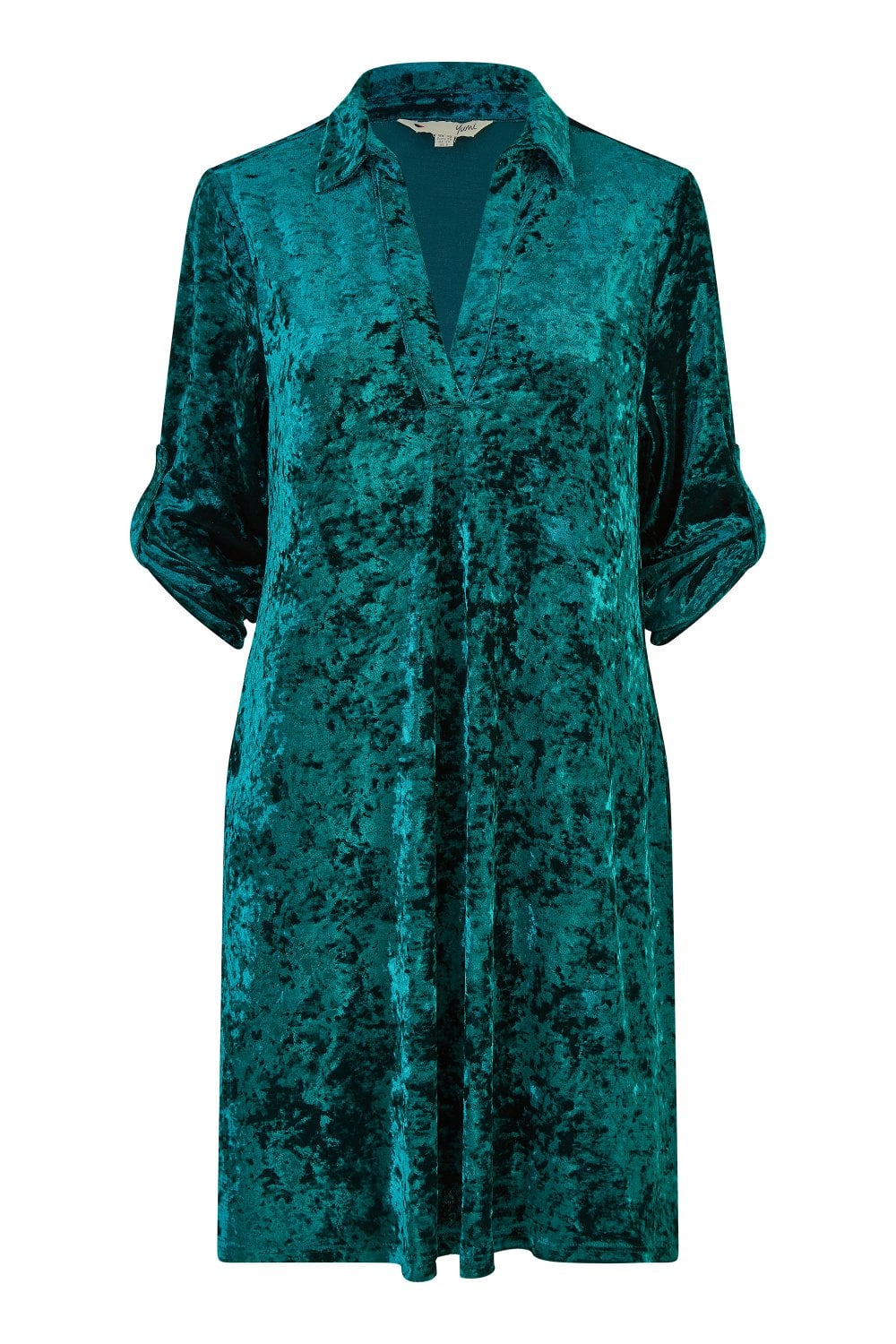 Yumi Green Velvet Tunic Dress With 3/4 Sleeves - QHA UK