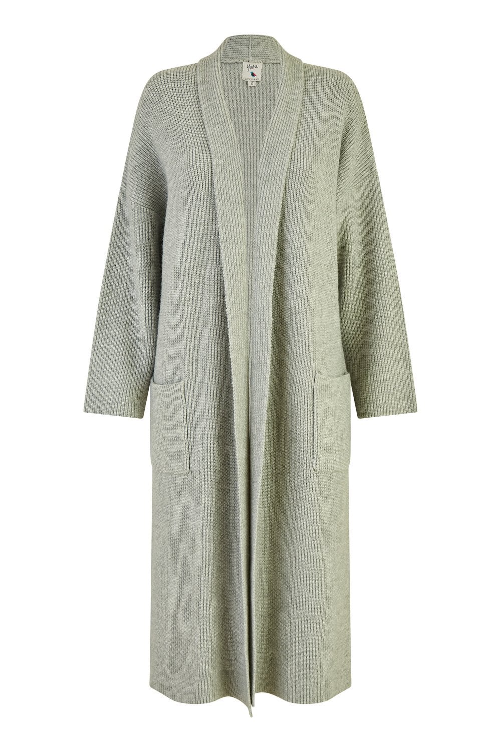 Yumi Grey Knitted Maxi Cardigan With Pockets