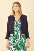 Yumi Navy Cropped Cardigan With Bell Sleeves - QHA UK