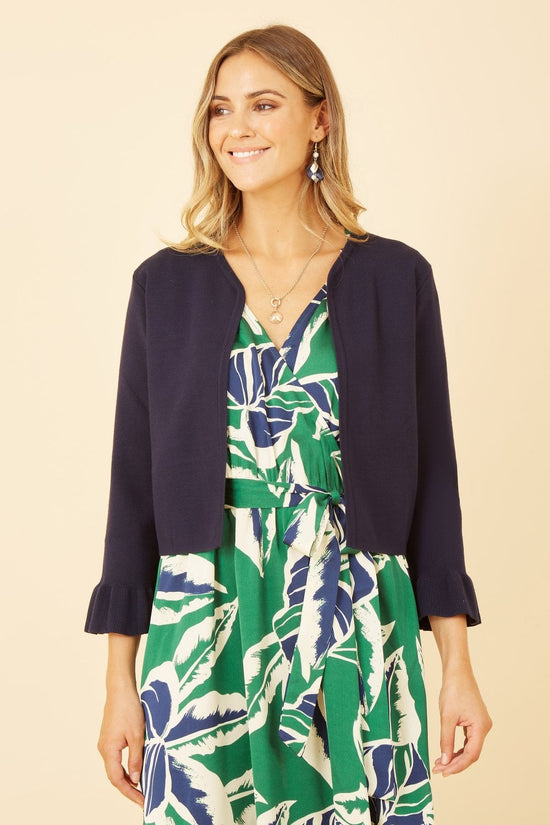 Yumi Navy Cropped Cardigan With Bell Sleeves - QHA UK