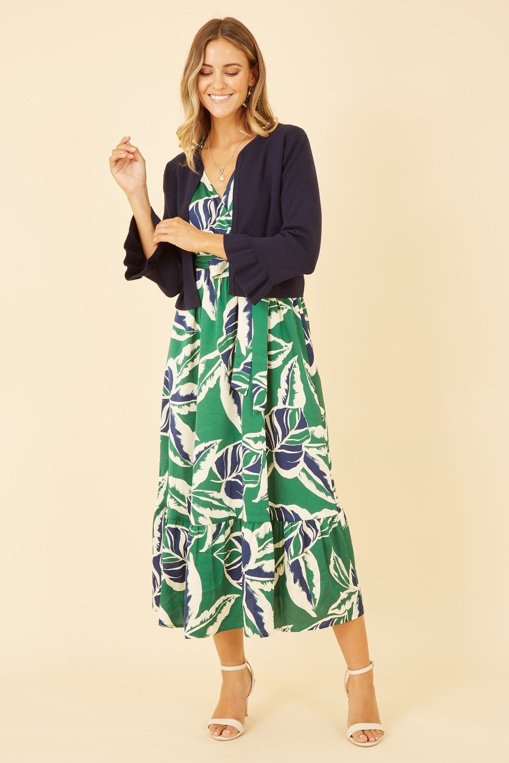 Yumi Navy Cropped Cardigan With Bell Sleeves - QHA UK