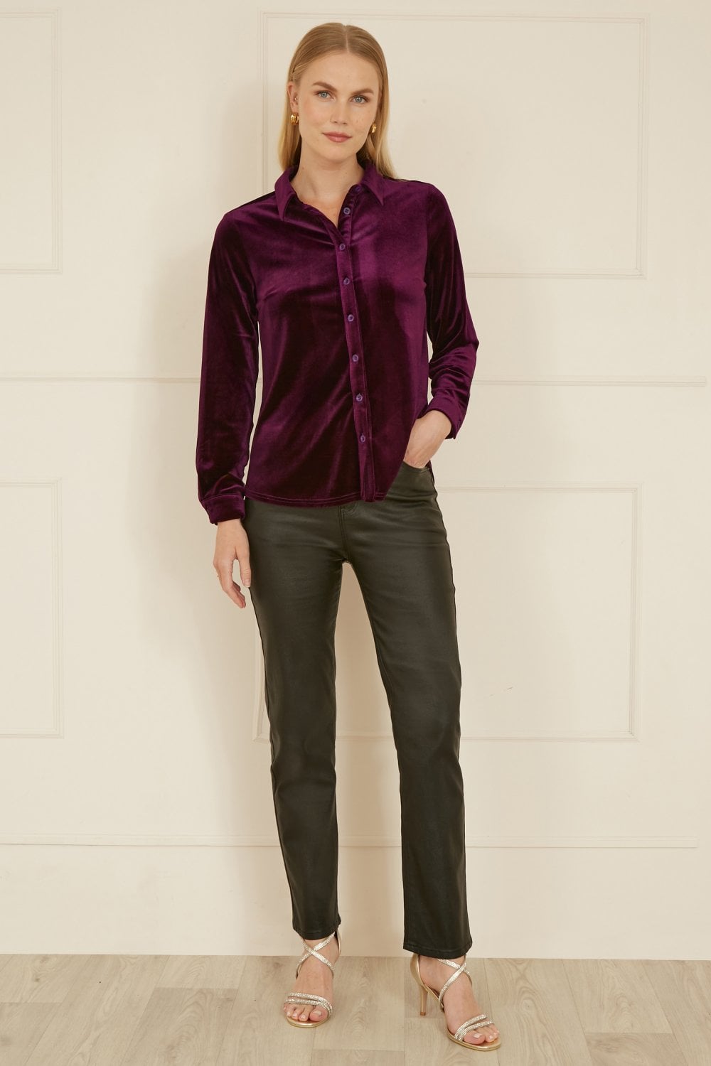 Yumi Plum Velvet Relaxed Fit Shirt