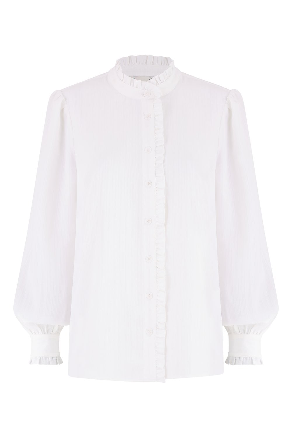 Yumi White Frill High Neck Shirt