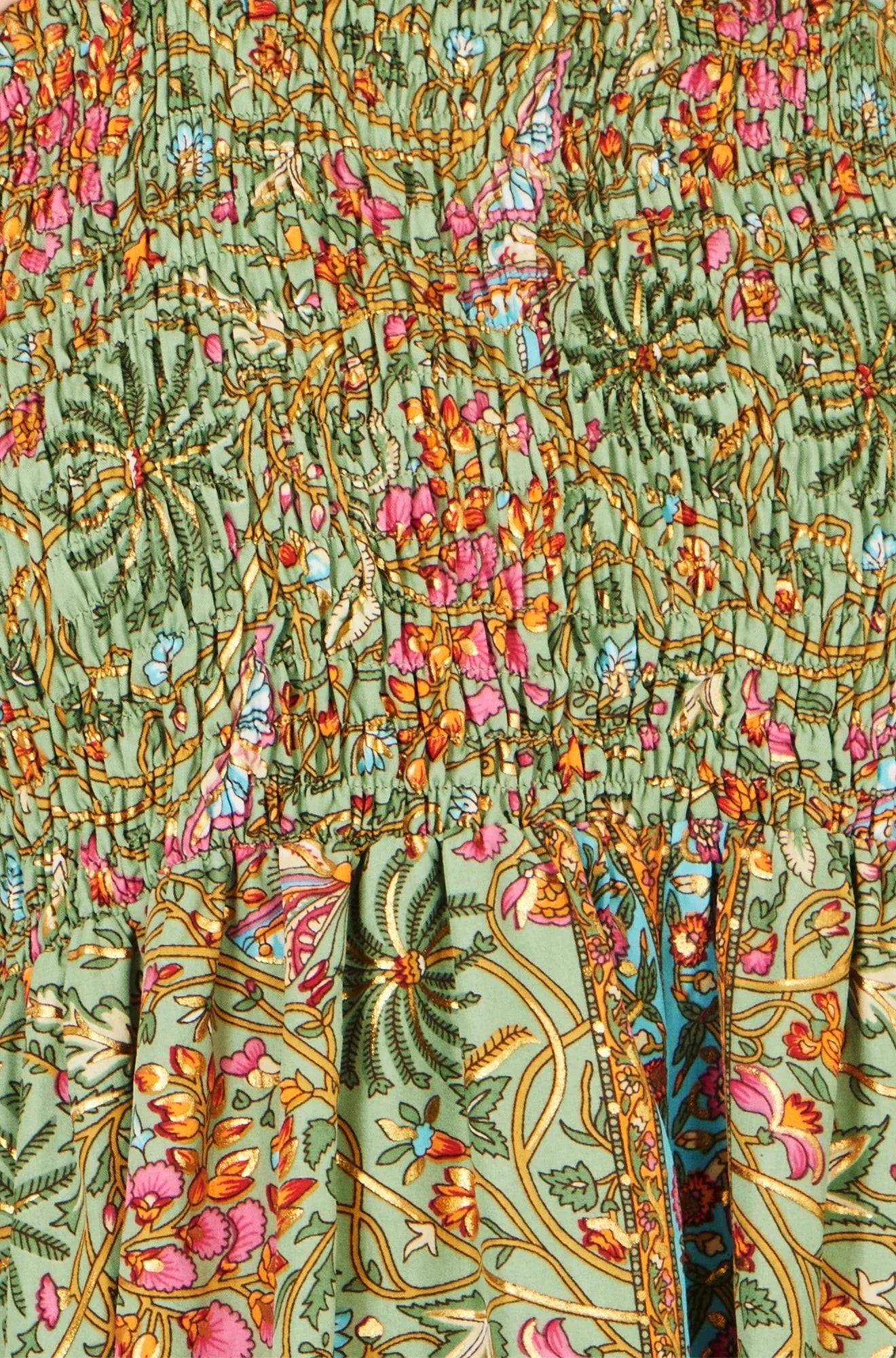 Yumi Women's Green Foil Palm Print Ruched Maxi Dress Sizes 6–18